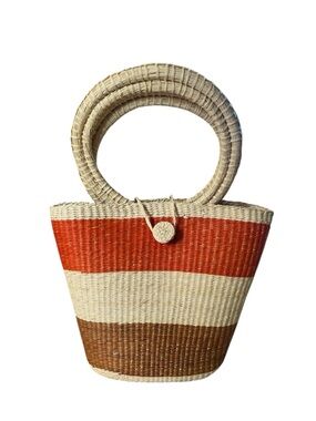 Handwoven Striped Circle-Handle Tote Bag